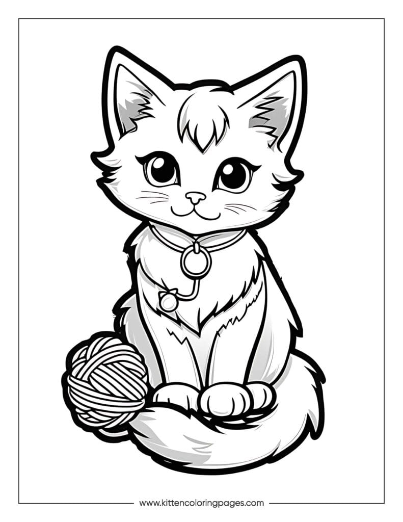 Cat playing with yarn coloring page 1 Cat Playing With Yarn Coloring Page PDF