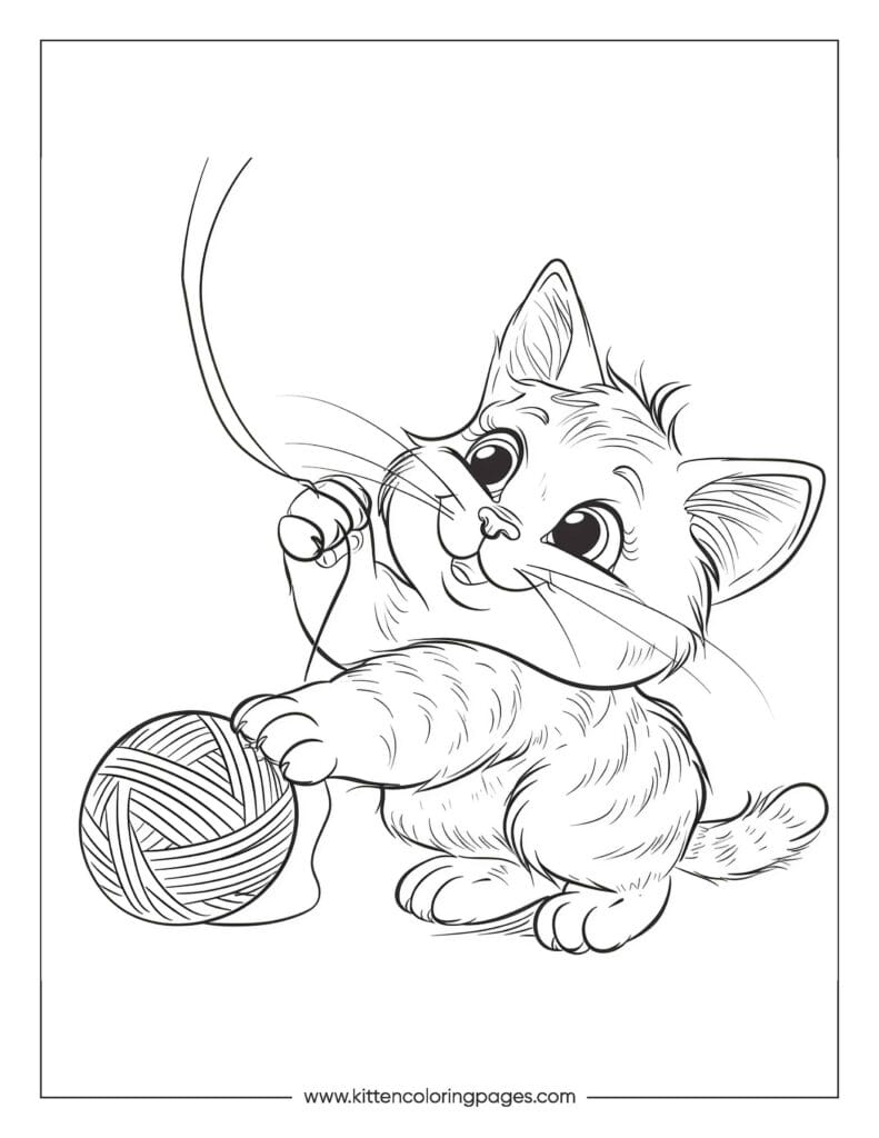 Cat playing with yarn coloring page 10 Cat Playing With Yarn Coloring Page PDF Download Free