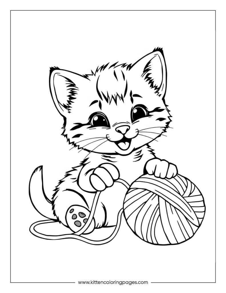 Cat playing with yarn coloring page 13 Cat Playing With Yarn Coloring Page PDF Download Free