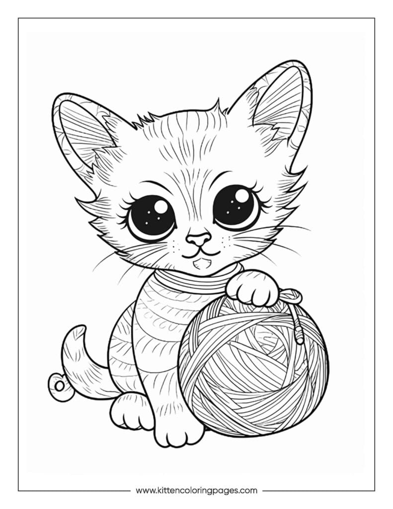 Cat playing with yarn coloring page 14 Cat Playing With Yarn Coloring Page PDF Download Free