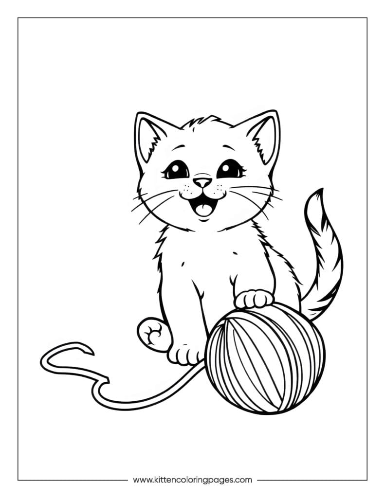 Cat playing with yarn coloring page 16 Cat Playing With Yarn Coloring Page PDF Download Free