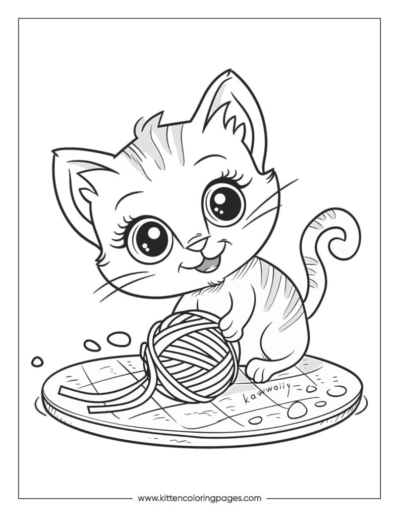 Cat playing with yarn coloring page 18 Cat Playing With Yarn Coloring Page PDF Download Free