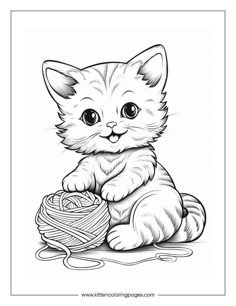 Cat playing with yarn coloring page 2 Cat Playing With Yarn Coloring Page PDF