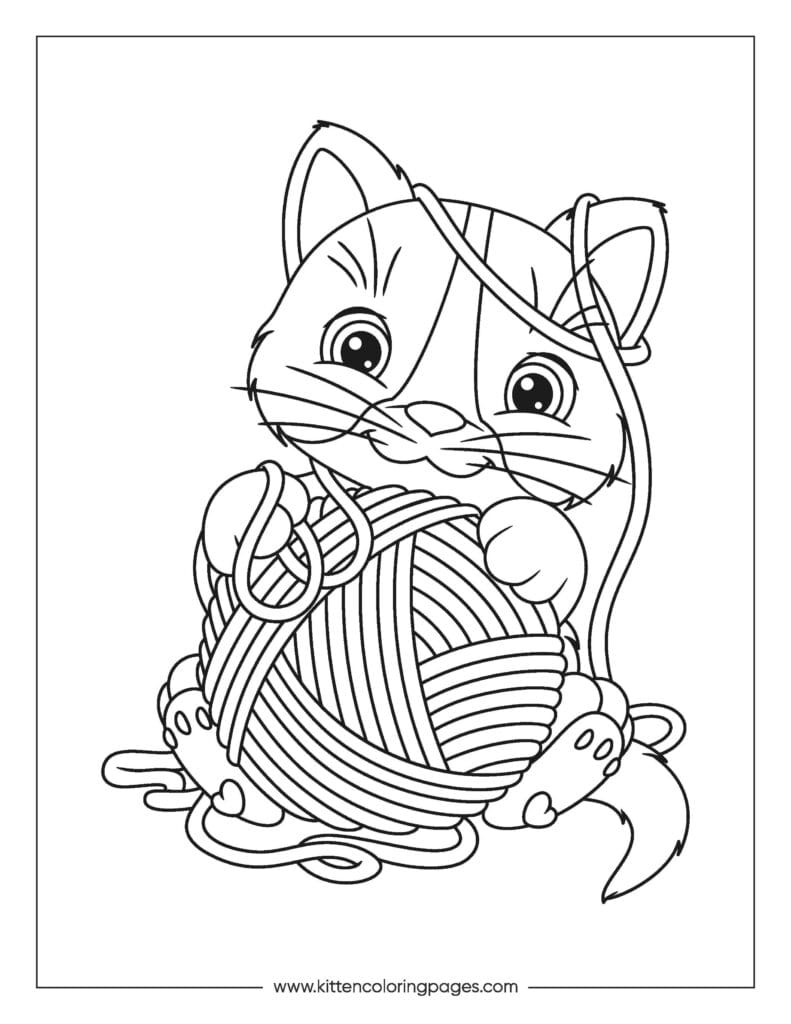 Cat playing with yarn coloring page 27 Cat Playing With Yarn Coloring Page PDF Download Free