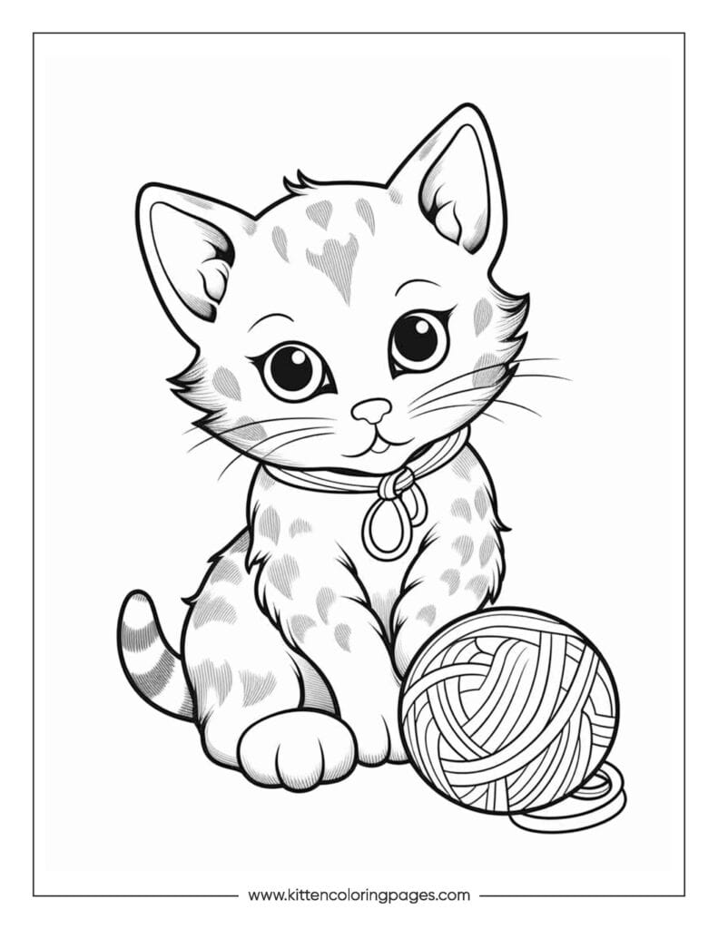 Cat playing with yarn coloring page 3 Cat Playing With Yarn Coloring Page PDF Download Free
