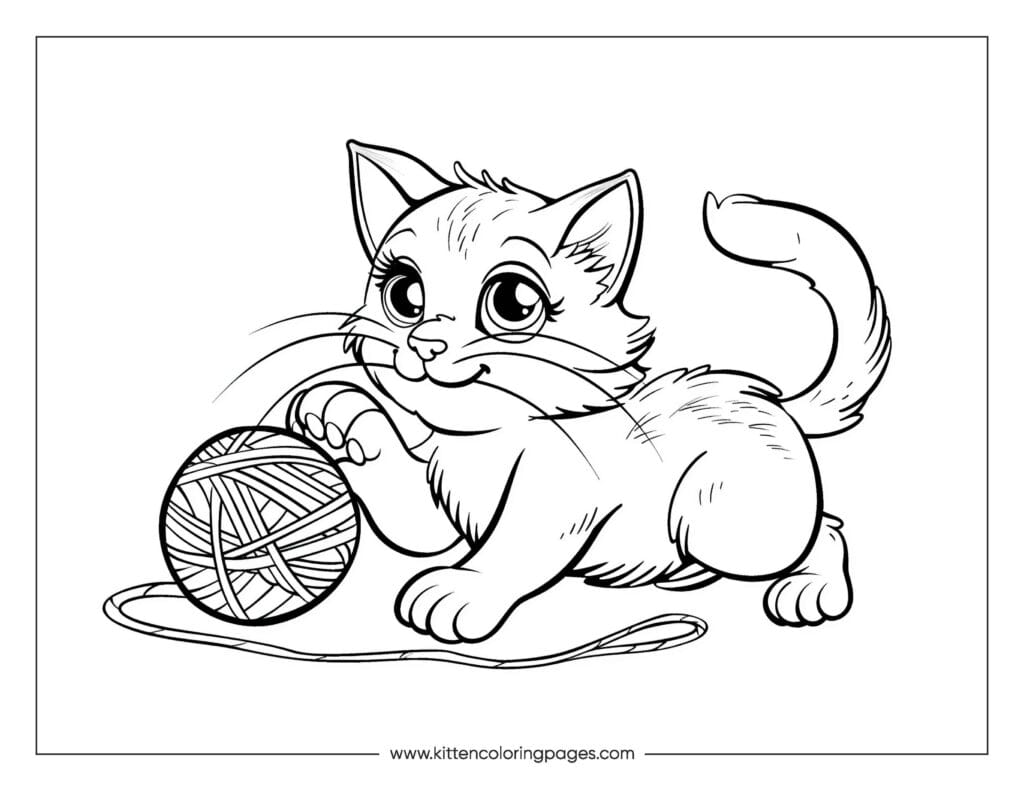 Cat playing with yarn coloring page 32 Cat Playing With Yarn Coloring Page PDF Download Free