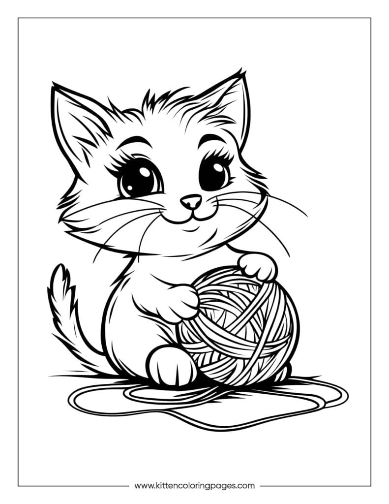 Cat playing with yarn coloring page 4 Cat Playing With Yarn Coloring Page PDF Download Free