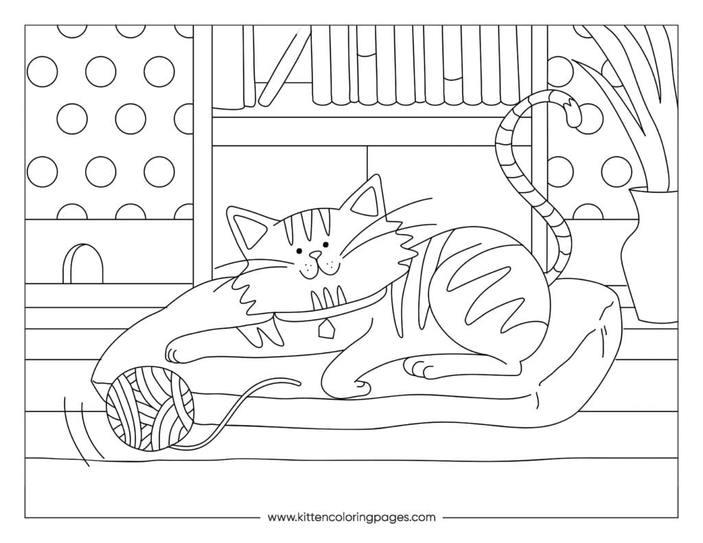Cat playing with yarn coloring page 40 Cat Playing With Yarn Coloring Page PDF Download Free