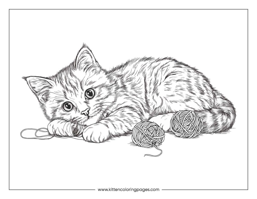 Cat playing with yarn coloring page 44 Cat Playing With Yarn Coloring Page PDF Download Free