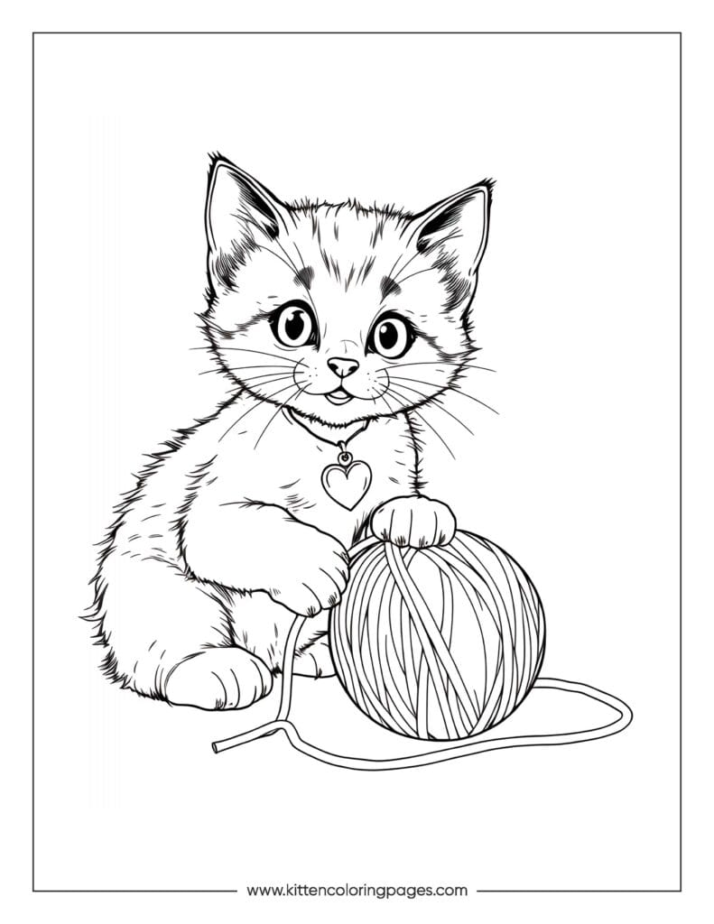 Cat playing with yarn coloring page 5 Cat Playing With Yarn Coloring Page PDF Download Free