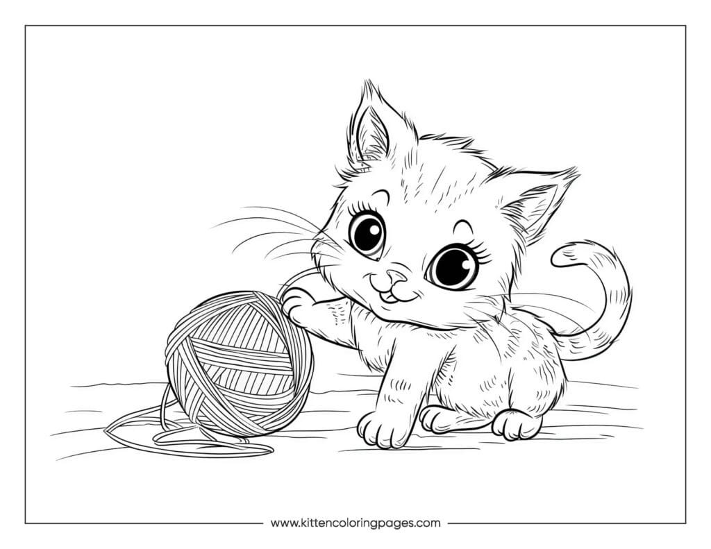 Cat playing with yarn coloring page 58 Cat Playing With Yarn Coloring Page PDF Download Free