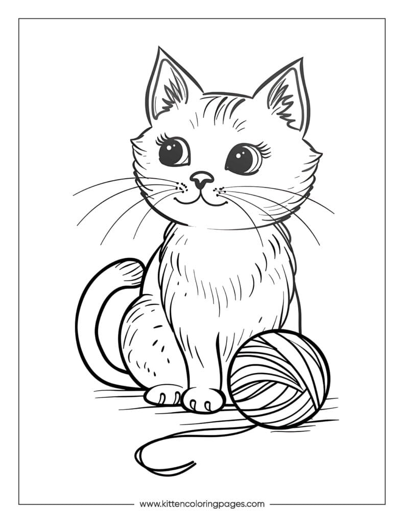 Cat playing with yarn coloring page 6 Cat Playing With Yarn Coloring Page PDF Download Free