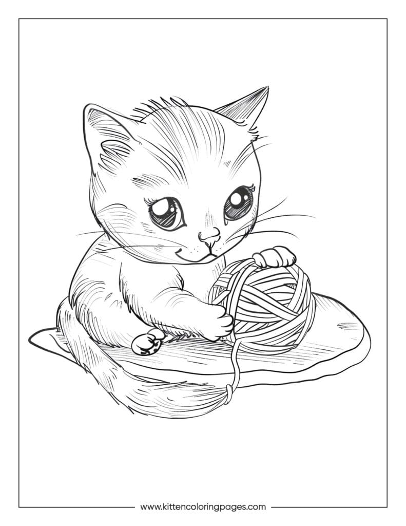 Cat playing with yarn coloring page 7 Cat Playing With Yarn Coloring Page PDF Download Free