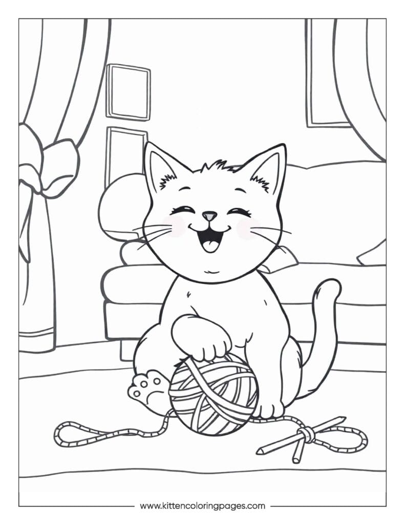Cat playing with yarn coloring page 8 Cat Playing With Yarn Coloring Page PDF Download Free