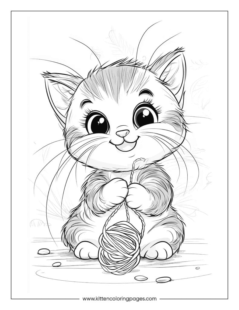 Cat playing with yarn coloring page 9 Cat Playing With Yarn Coloring Page PDF Download Free