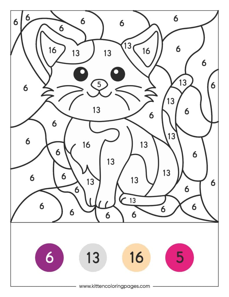 Kitten Color By Number Coloring Pages 2