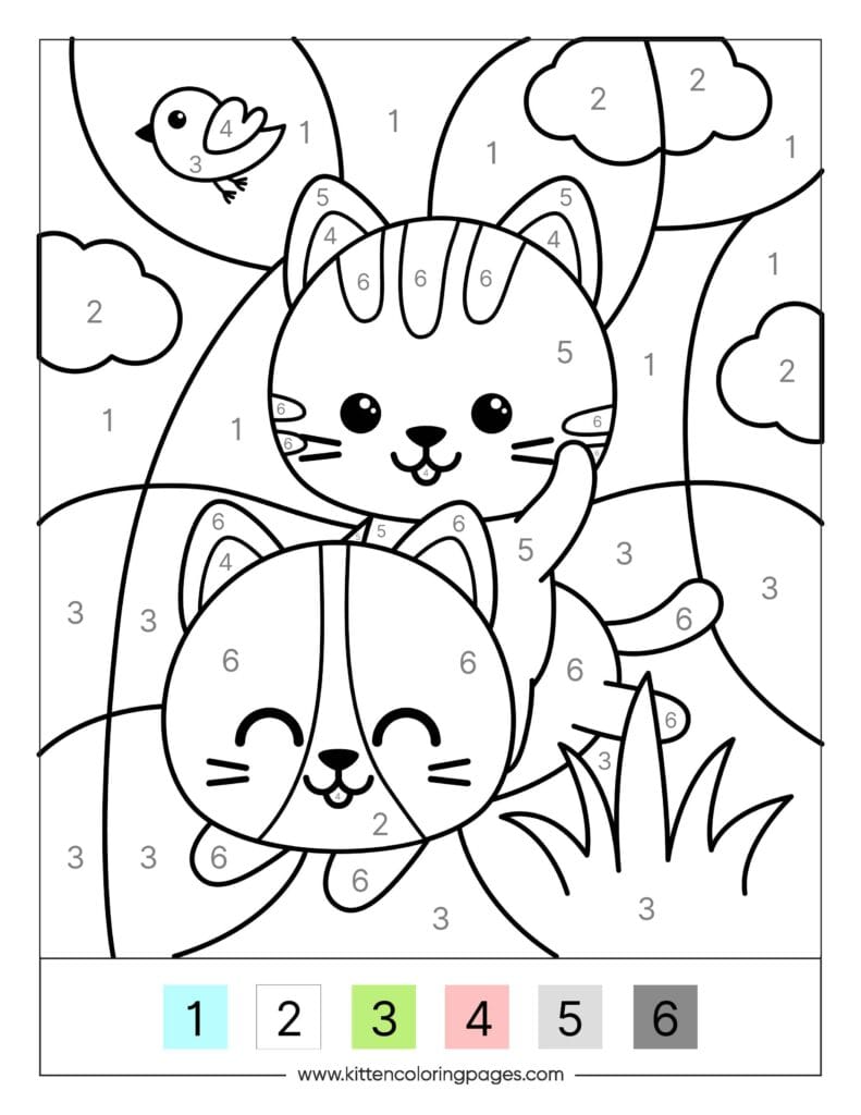 Kitten Color By Number Coloring Pages 3
