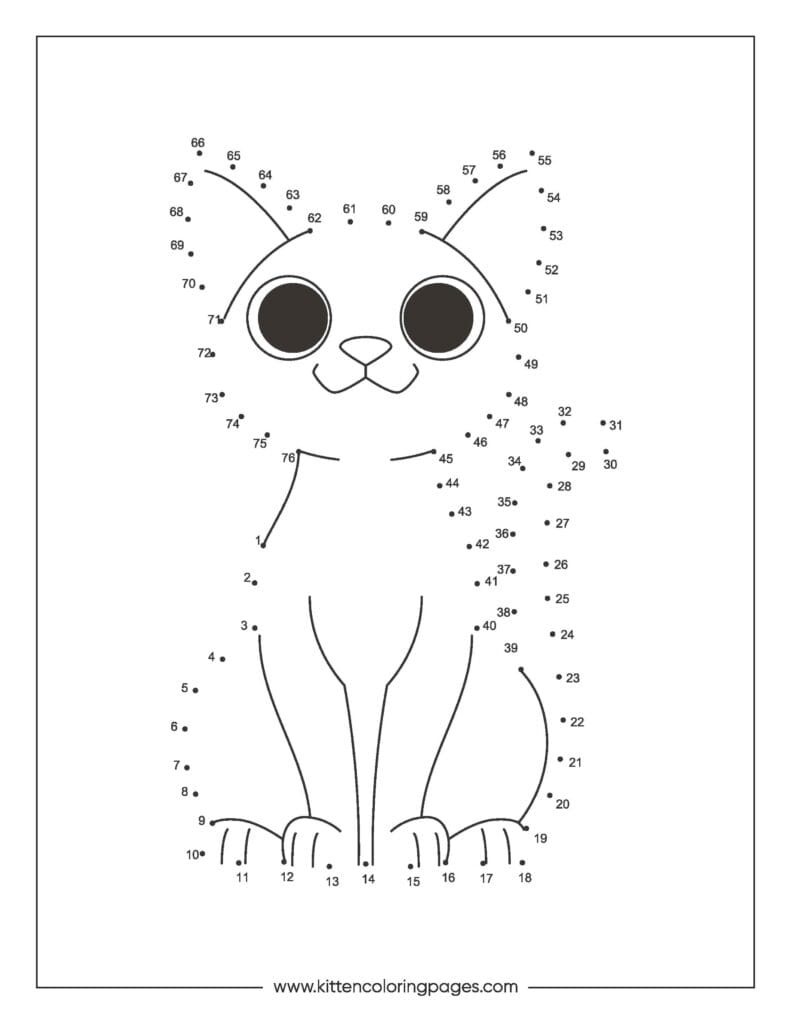 Kitten Dot to Dot Coloring Pages 1