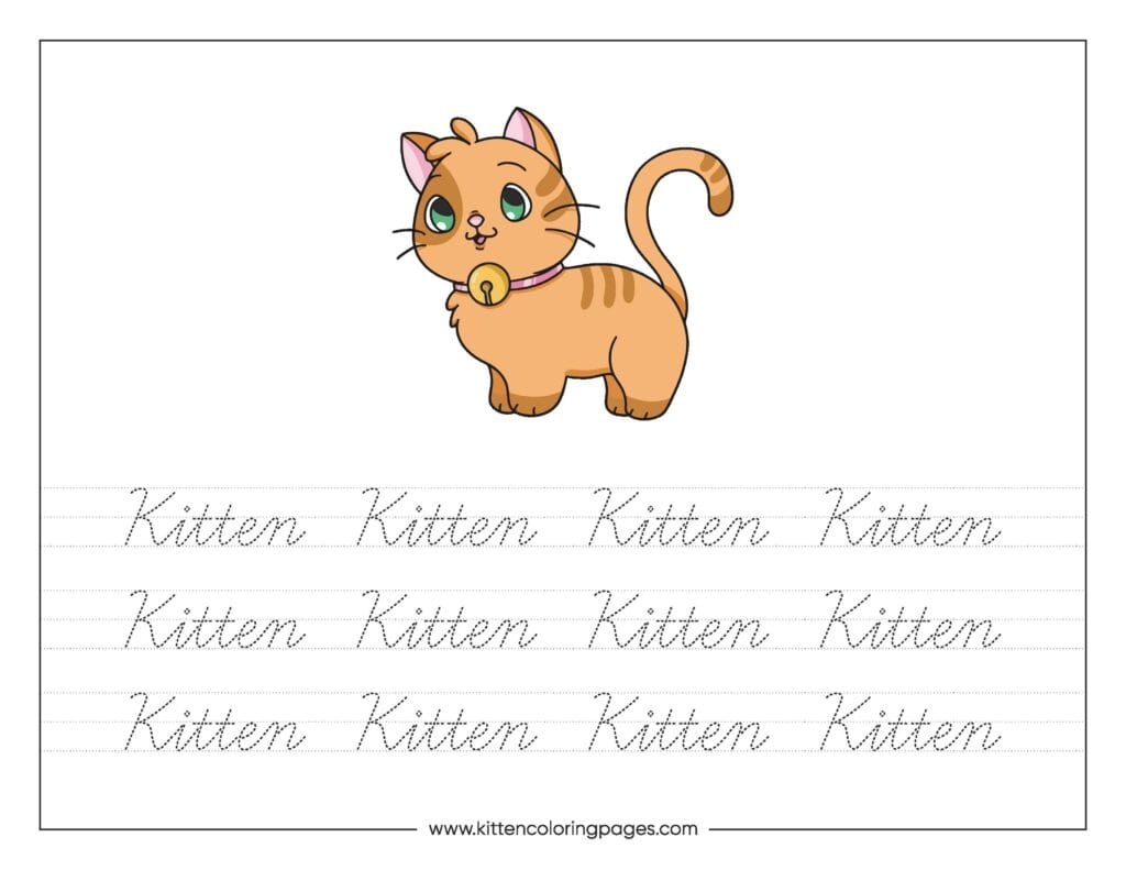 Kitten Letter Cursive Tracing Worksheet 1 Kitten Cursive Letter Tracing Worksheet