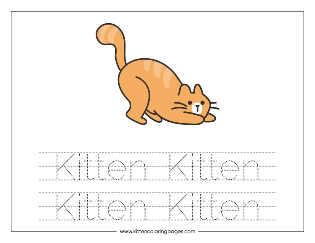 Kitten Word Tracing Worksheet 1