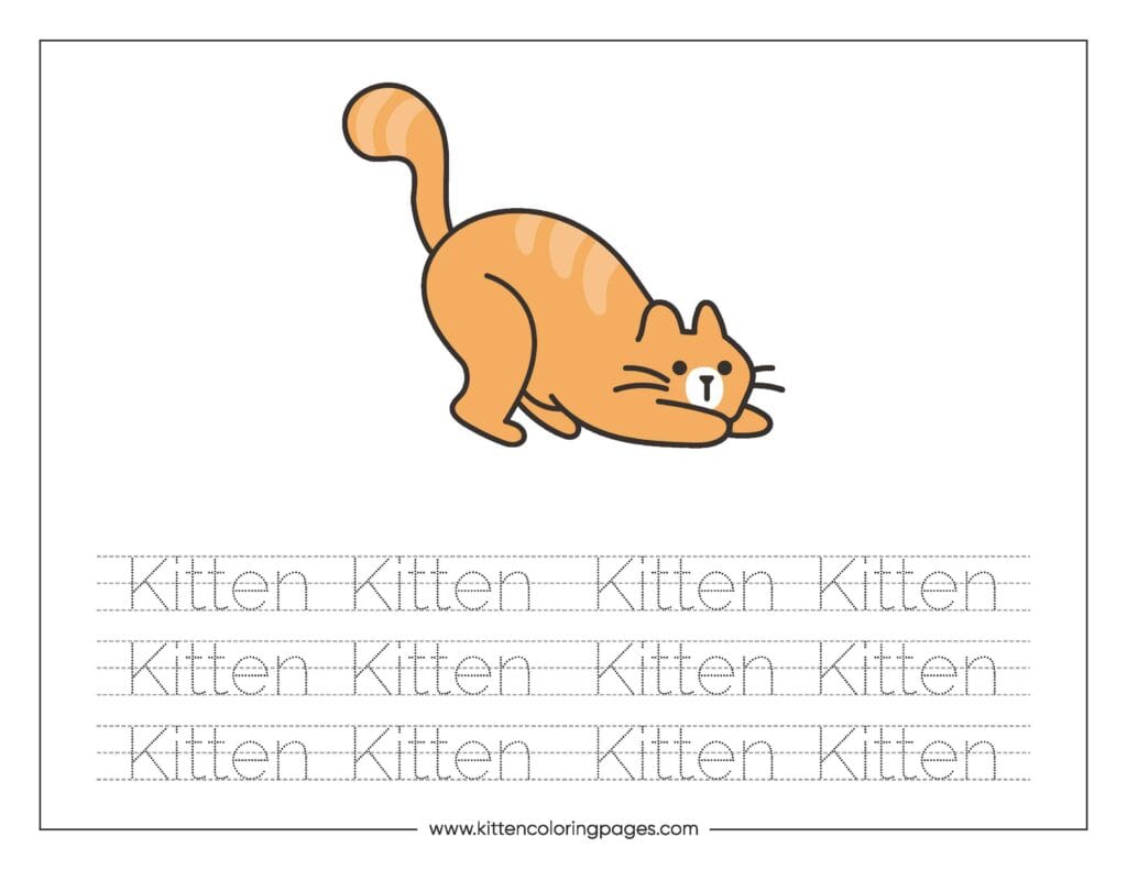 Kitten Word Tracing Worksheet 2