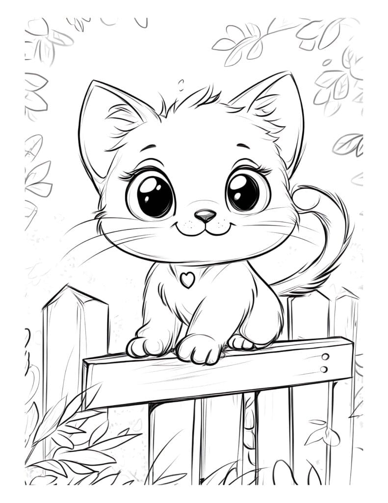 cat jumping over fence coloring page 1