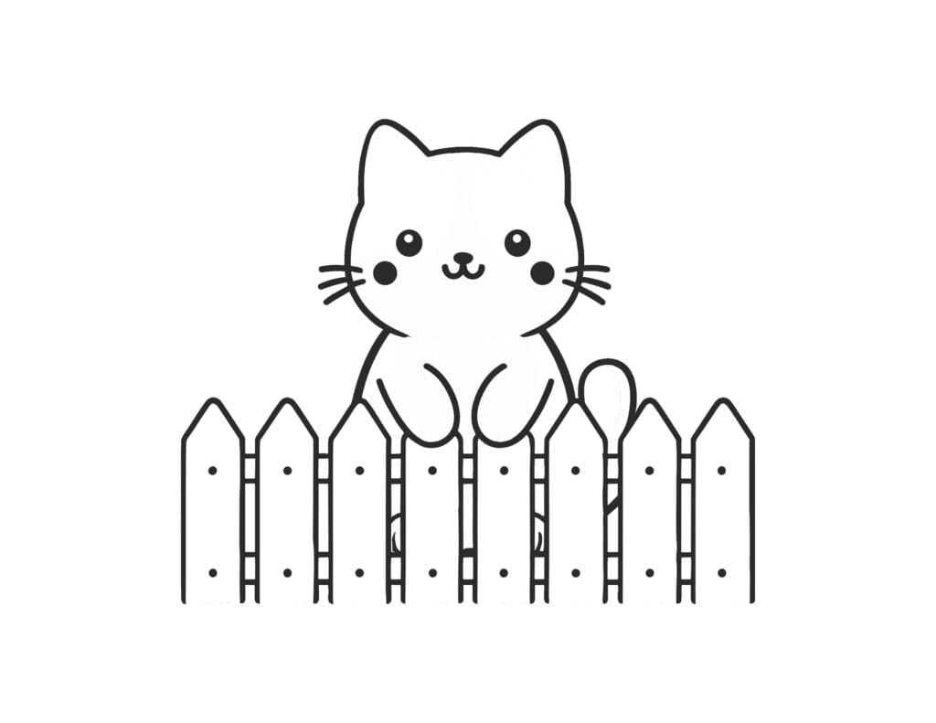cat jumping over fence coloring page 2