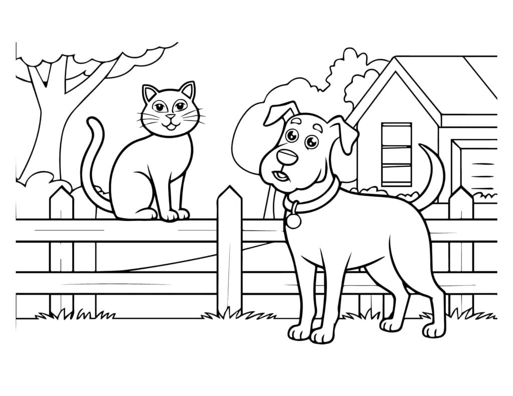cat jumping over fence coloring page 3