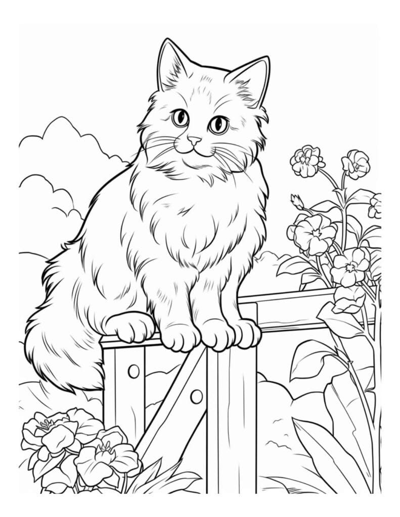 cat jumping over fence coloring page 4