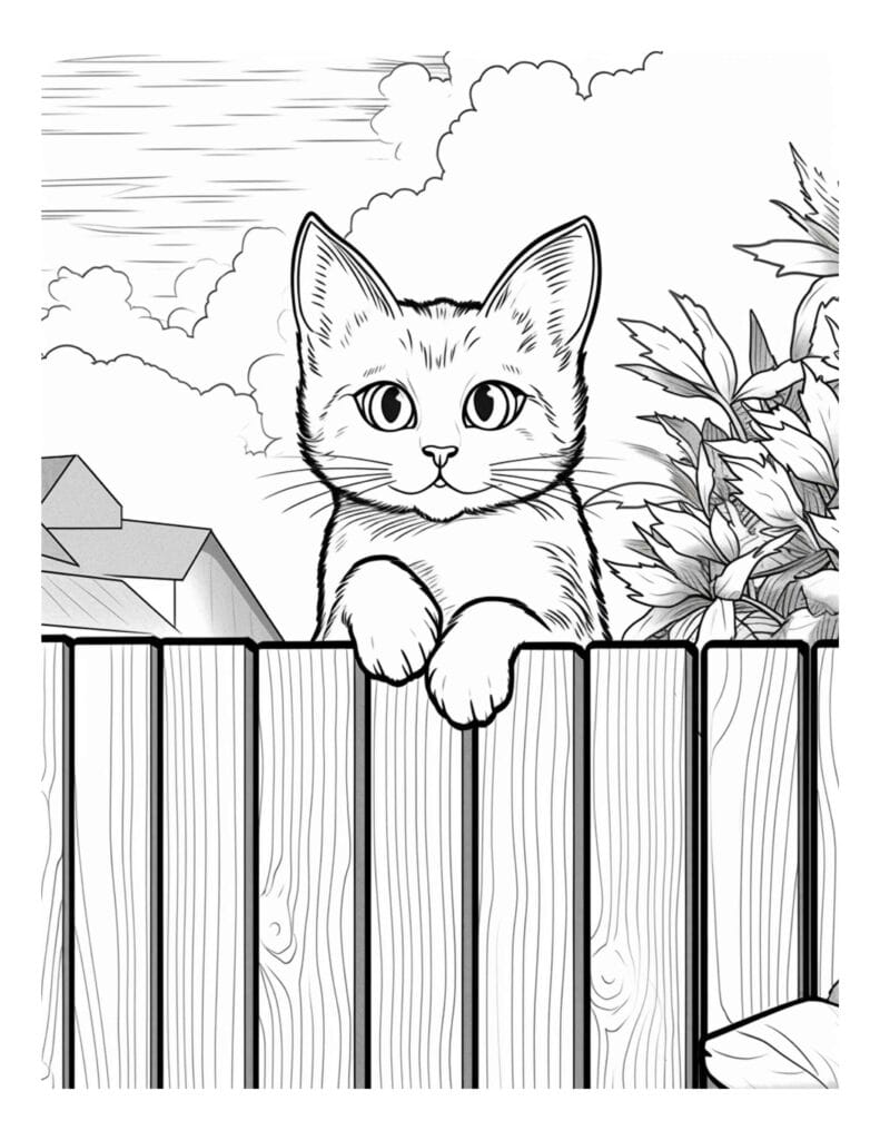 cat jumping over fence coloring page 5