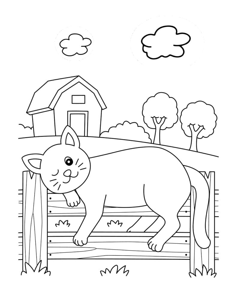 cat jumping over fence coloring page 6