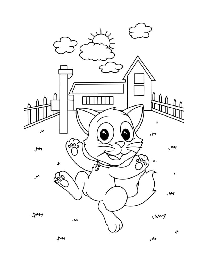 cat jumping over fence coloring page 7